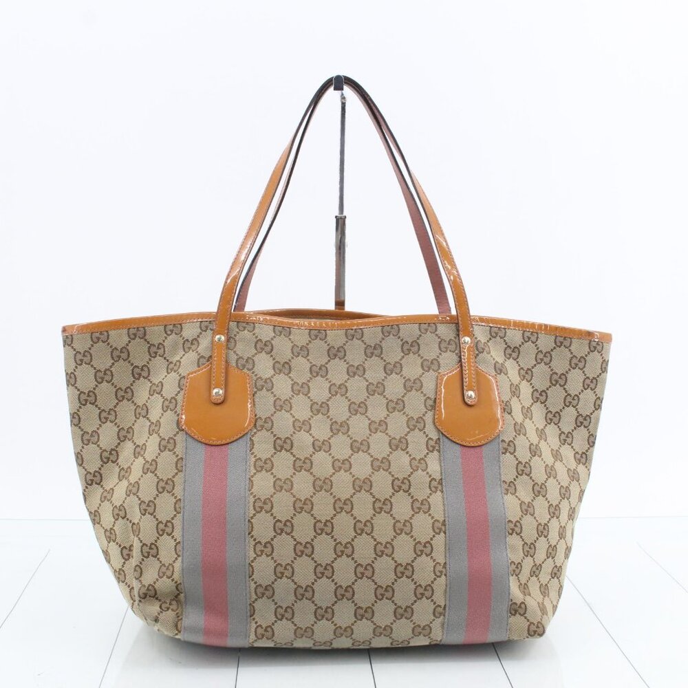 Gucci Tote Bag GG Canvas Beige Orange Chien Pan Gold Hardware - Picture 2 of 11